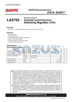 LA5753 datasheet - Monolithic Linear IC Separately-excited Step-down Switching Regulator (12V)