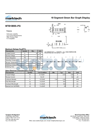 MTB10000-PG datasheet - 10 Segment Green Bar Graph Display