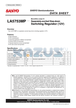 LA5753MP datasheet - Monolithic Linear IC Separately-excited Step-down Switching Regulator (12V)