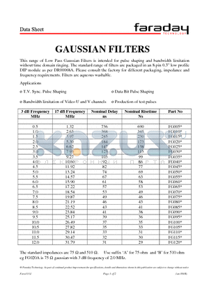 FG050 datasheet - GAUSSIAN FILTERS