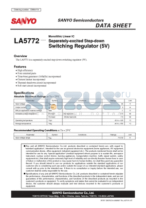 LA5772 datasheet - Monolithic Linear IC Separately-excited Step-down Switching Regulator (5V)