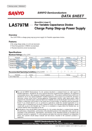LA5797M datasheet - Monolithic Linear IC For Variable Capacitance Diodes Charge Pump Step-up Power Supply