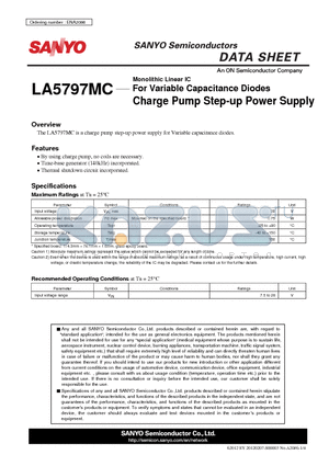 LA5797MC datasheet - For Variable Capacitance Diodes Charge Pump Step-up Power Supply