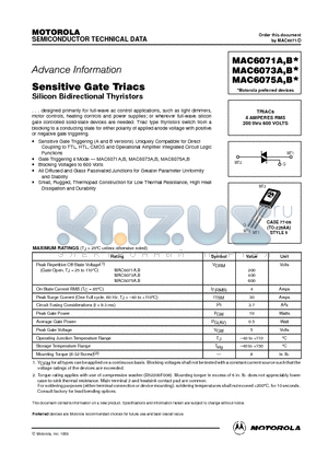 MAC6075B datasheet - TRIACs 4 AMPERES RMS 200 thru 600 VOLTS