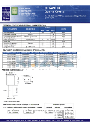 ECS-200-20-1XCHN datasheet - Quartz Crystal