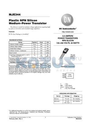 MJE344G datasheet - Plastic NPN Silicon MediumPower Transistor