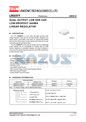 LR6XXYYG-SH2-R datasheet - DUAL OUTPUT LOW ESR CAP. LOW-DROPOUT 600MA LINEAR REGULATOR