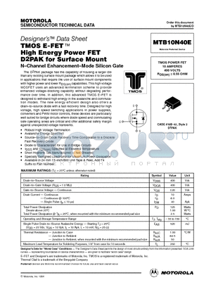 MTB10N40E datasheet - TMOS POWER FET 10 AMPERES