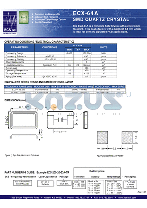 ECS-200-20-23AADM-TR datasheet - SMD QUARTZ CRYSTAL