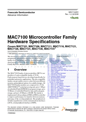 MAC7101CPV50 datasheet - Microcontroller Family Hardware Specifications