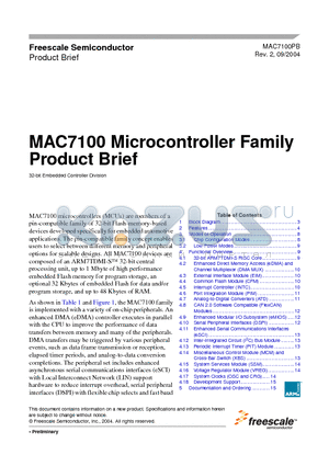 MAC7101 datasheet - Microcontroller Family Reference Manual
