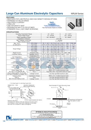 NRLM103M100V25X25F datasheet - Large Can Aluminum Electrolytic Capacitors