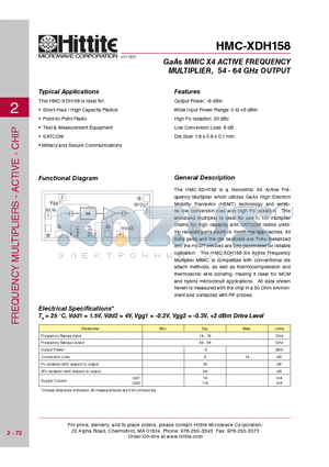 HMC-XDH158_09 datasheet - GaAs MMIC X4 ACTIVE FREQUENCY MULTIPLIER, 54 - 64 GHz OUTPUT