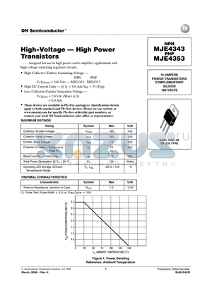 MJE4343_06 datasheet - HighVoltage  High Power Transistors