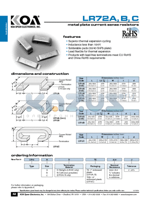 LR72ADTEB2L0J datasheet - metal plate current sense resistors