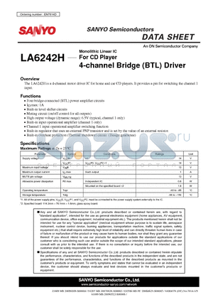 LA6242H datasheet - For CD Player 4-channel Bridge (BTL) Driver