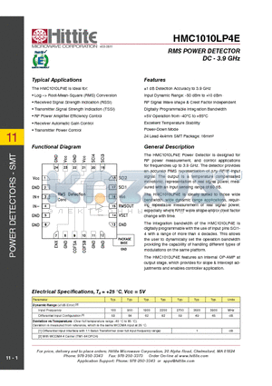 HMC1010LP4E datasheet - RMS POWER DETECTOR DC - 3.9 GHz