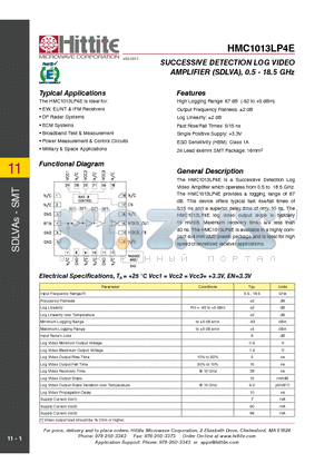 HMC1013LP4E datasheet - SUCCESSIVE DETECTION LOG VIDEO AMPLIFIER (SDLVA), 0.5 - 18.5 GHz