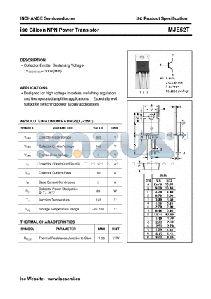 MJE52T datasheet - isc Silicon NPN Power Transistor
