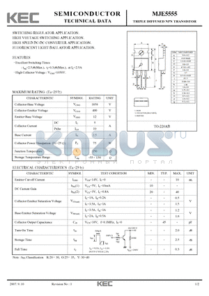 MJE5555 datasheet - TRIPLE DIFFUSED NPN TRANSISTOR