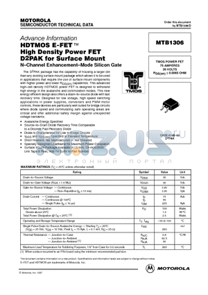 MTB1306 datasheet - TMOS POWER FET 75 AMPERES