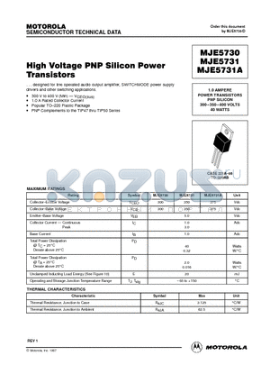 MJE5731 datasheet - POWER TRANSISTORS PNP SILICON