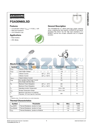 FGA30N60LSDTU datasheet - MOSFETs and bipolar transistors