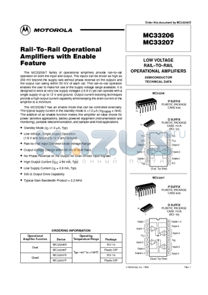 MC33206 datasheet - LOW VOLTAGE RAIL-TO-RAIL OPERATIONAL AMPLIFIERS