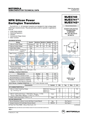 MJE5741 datasheet - POWER DARLINGTON TRANSISTORS