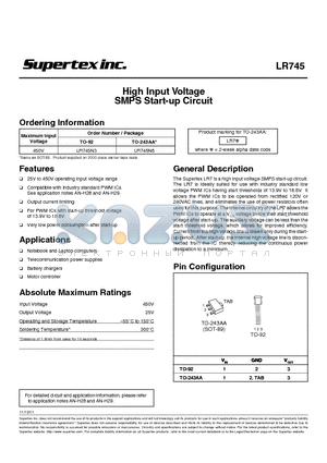 LR745 datasheet - High Input Voltage SMPS Start-up Circuit