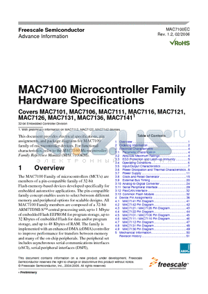 MAC7101VAG50 datasheet - Microcontroller Family Hardware Specifications