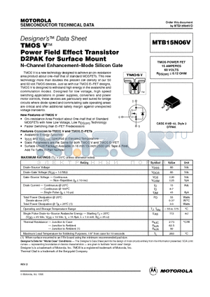 MTB15N06V datasheet - TMOS POWER FET 15 AMPERES