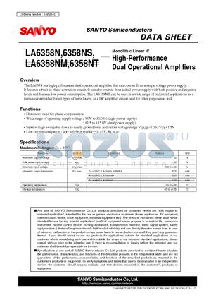 LA6358N datasheet - High-Performance Dual Operational Amplifiers