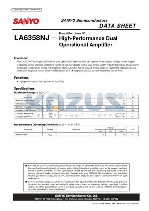 LA6358NJ datasheet - High-Performance Dual Operational Amplifier