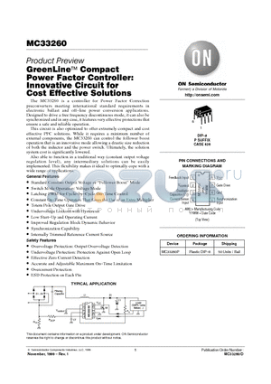 MC33260P datasheet - GreenLine Compact Power Factor Controller:Innovative Circuit for Cost Effective Solutions