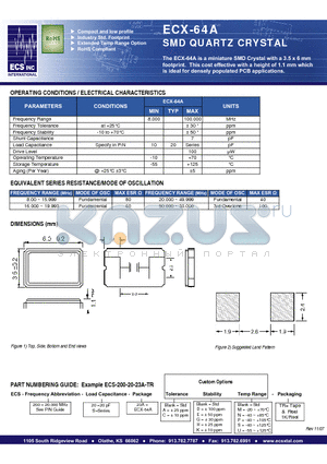 ECS-200-20-23AU-TR datasheet - SMD QUARTZ CRYSTAL