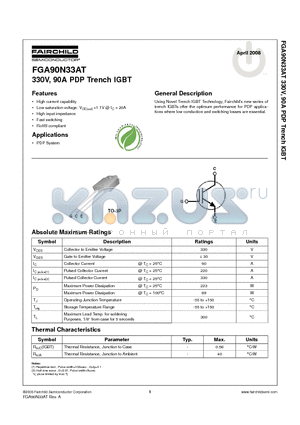 FGA90N33AT datasheet - 330V, 90A PDP Trench IGBT