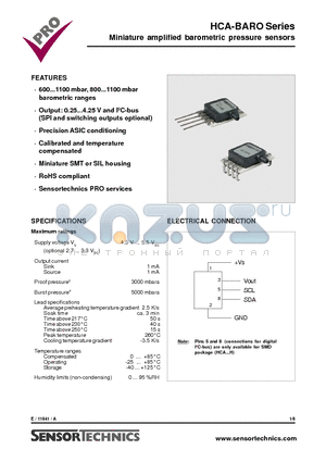 HCA0811ARH9 datasheet - Miniature amplified barometric pressure sensors