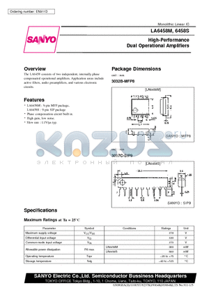 LA6458S datasheet - High-Performance Dual Operational Amplifiers