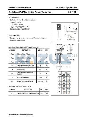 MJE701 datasheet - isc Silicon PNP Darlington Power Transistor
