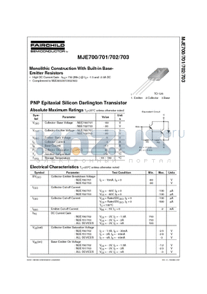 MJE702 datasheet - Monolithic Construction With Built-in Base- Emitter Resistors