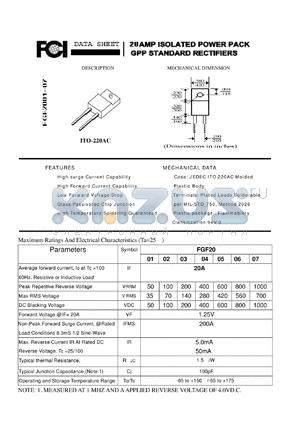 FGF2001 datasheet - 20 AMP ISOLATED POWER PACK GPP STANDARD RECTIFIERS