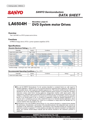 LA6504H datasheet - Monolithic Linear IC DVD System motor Drives