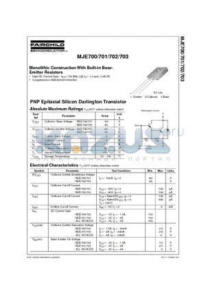 MJE703 datasheet - Monolithic Construction With Built-in Base- Emitter Resistors