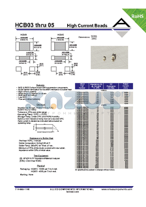 HCB05-151-RC datasheet - High Current Beads