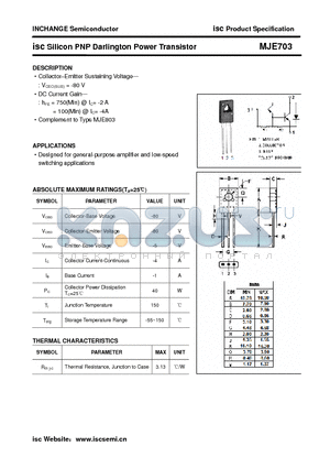 MJE703 datasheet - isc Silicon PNP Darlington Power Transistor