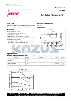 LA6516 datasheet - Two-Output Power Amplifier