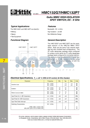 HMC132G7 datasheet - GaAs MMIC HIGH-ISOLATION SPDT SWITCH, DC - 6 GHz