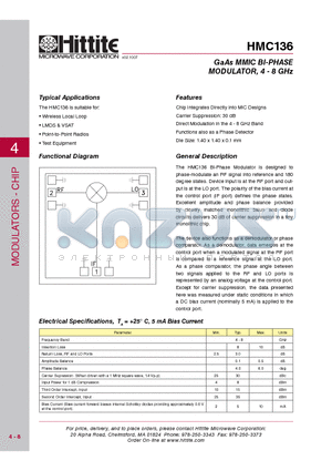 HMC136_07 datasheet - GaAs MMIC BI-PHASE MODULATOR, 4 - 8 GHz