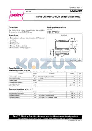 LA6539M datasheet - Three-Channel CD-ROM Bridge Driver BTL